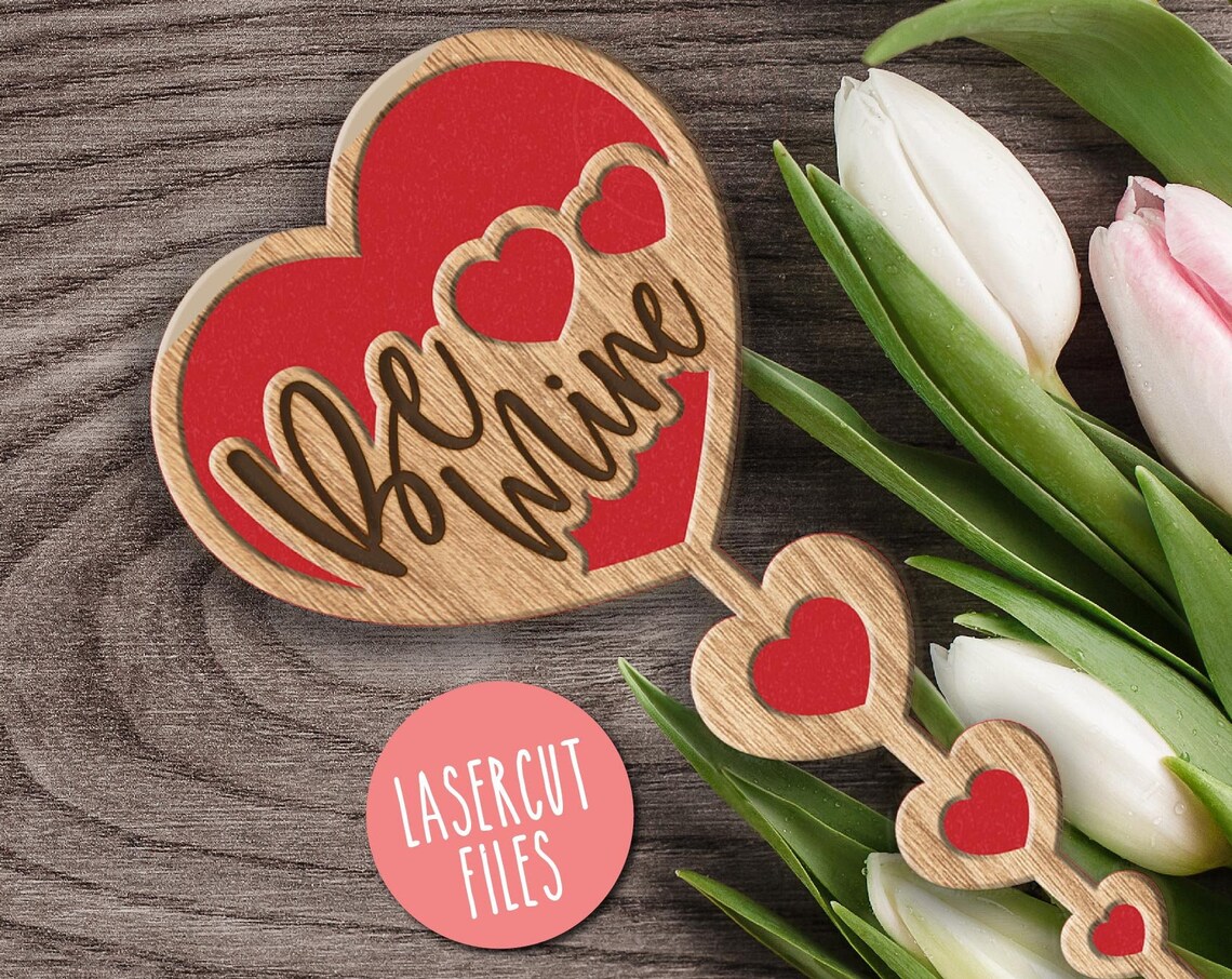 Be Mine Wooden Heart Garden Stake Laser Cut Craft Design Poster