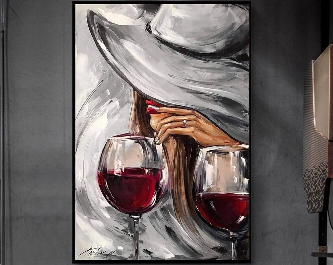 Wine Glasses and Mysterious Woman Wall Art Print