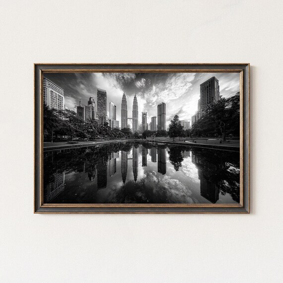 Petronas Towers Black And White Kuala Lumpur Skyline Photography