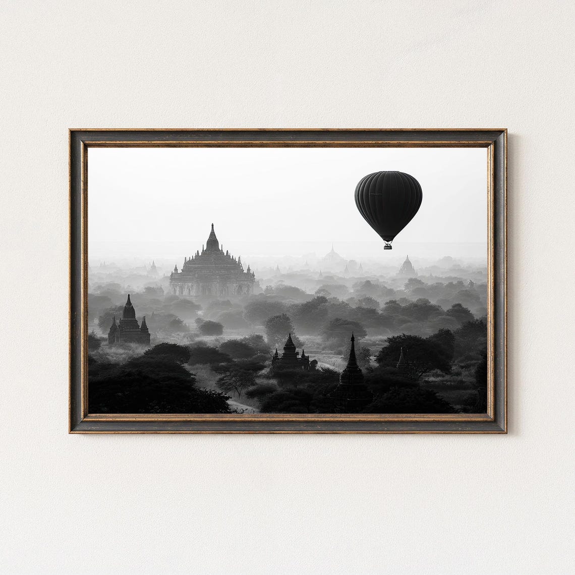 Bagan Myanmar Hot Air Balloon Over Ancient Temples Misty Wall Art