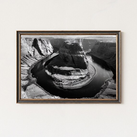Horseshoe Bend Arizona Black and White River Canyon Landscape Poster