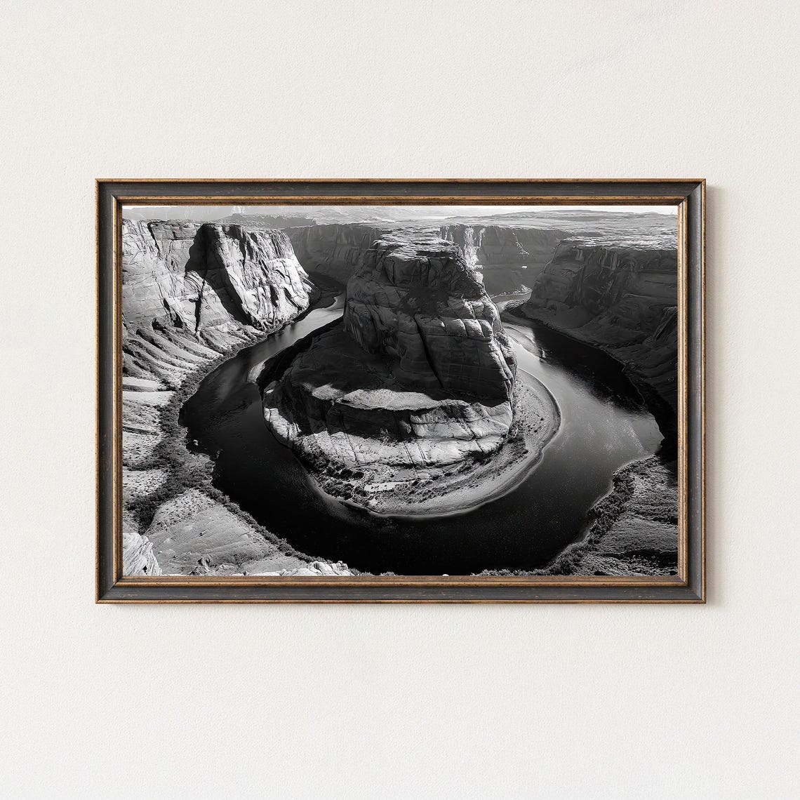 Horseshoe Bend Arizona Black and White River Canyon Landscape Poster
