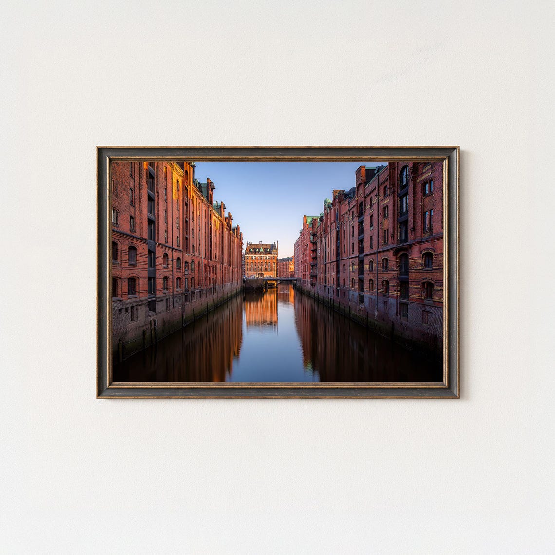Hamburg Speicherstadt Canal Sunset Historic Warehouse District Poster