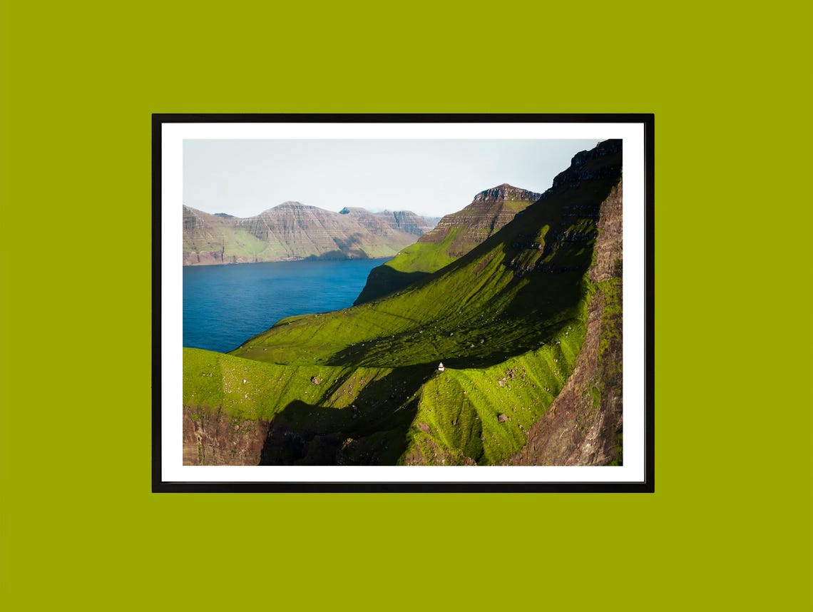Faroe Islands Green Fjord Cliffs Nordic Coastal Landscape Poster