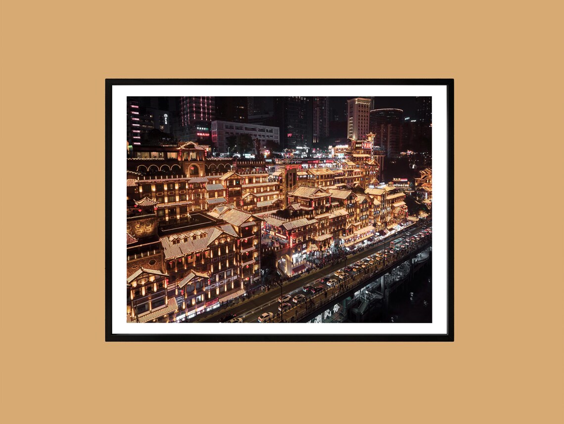 Chongqing Hongyadong Illuminated Night Cityscape Photo Poster