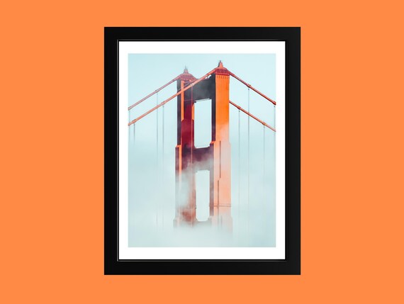 Golden Gate Bridge Tower in Fog Minimalist San Francisco Photo Poster
