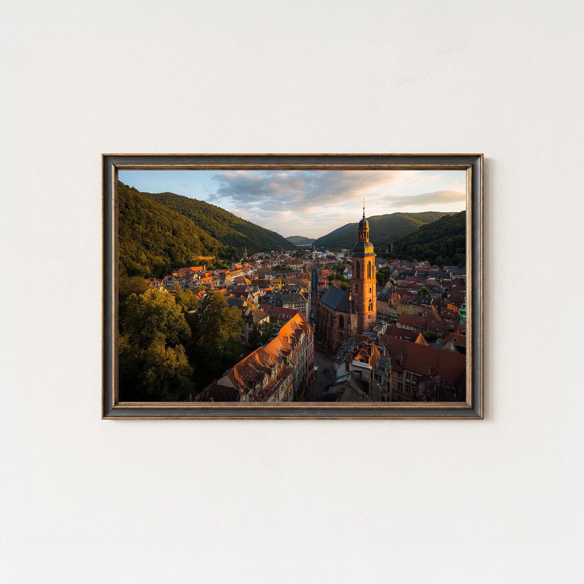 Heidelberg Old Town Golden Hour Aerial Church Red Roofs Germany Poster