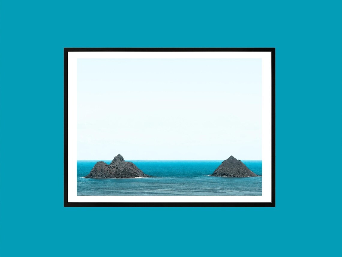 Minimalist Twin Rocky Islands Blue Ocean Coastal Photo Poster