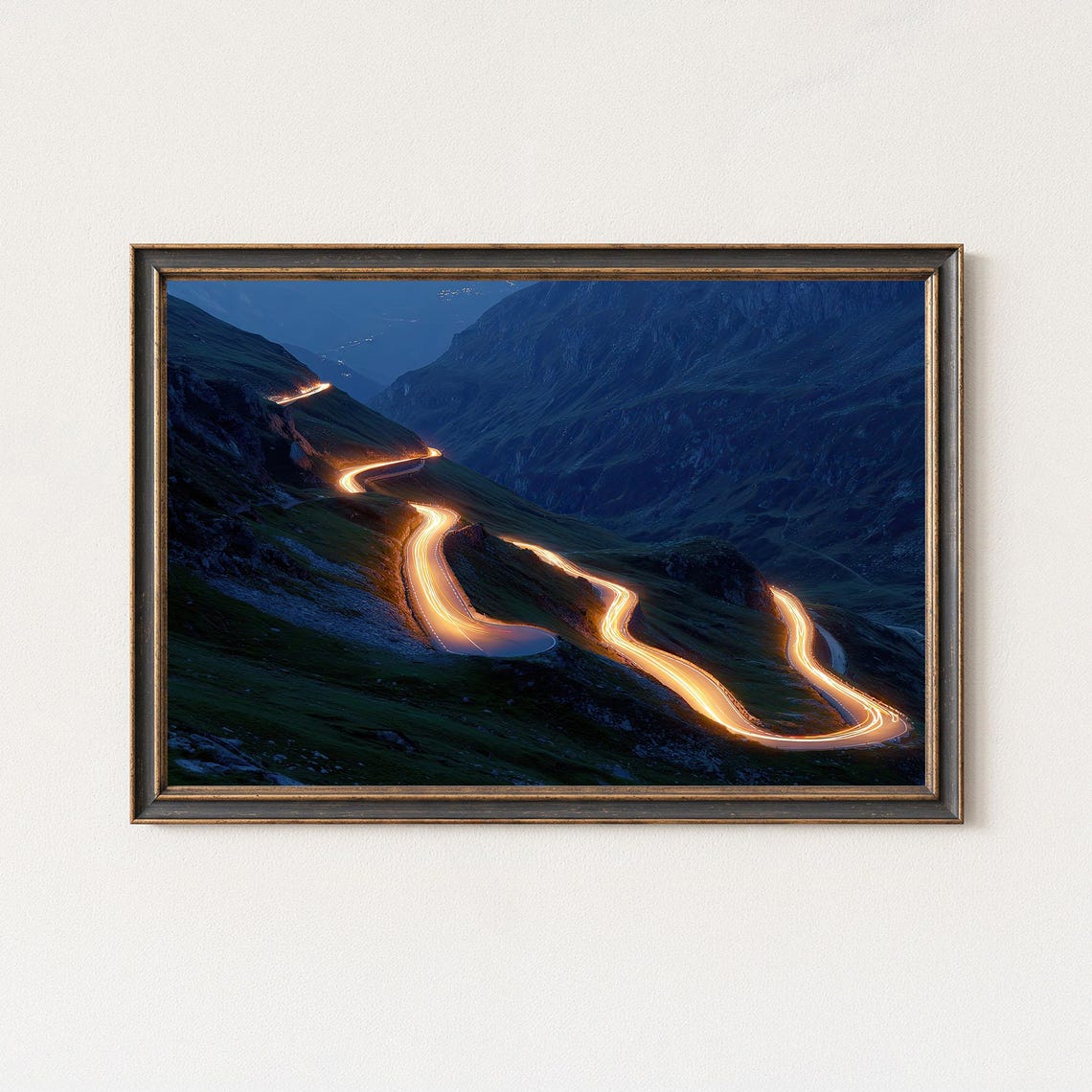 Swiss Alps Furka Pass Mountain Highway Night Light Trails Poster