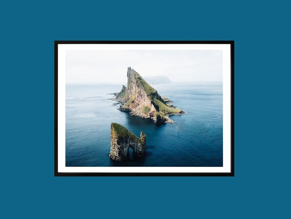 Drangarnir Sea Arch Faroe Islands Misty Ocean Sea Stack Art Poster
