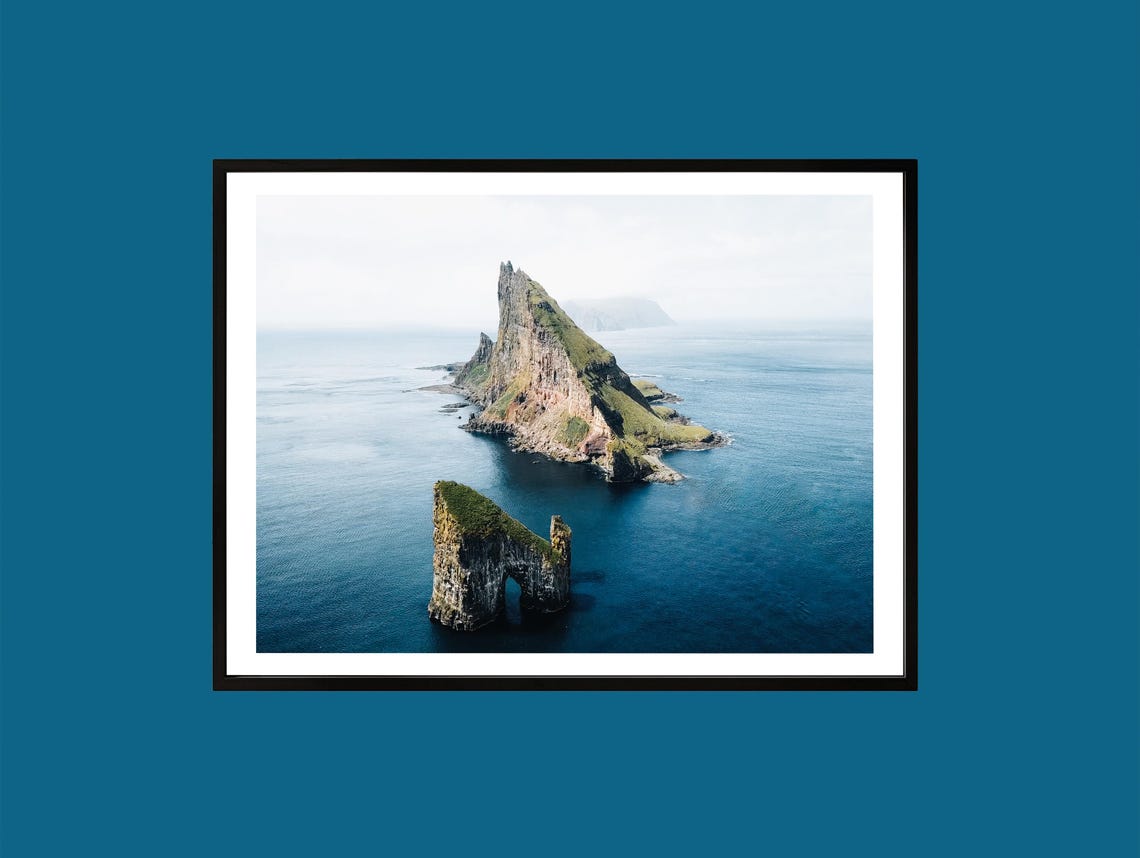 Drangarnir Sea Arch Faroe Islands Misty Ocean Sea Stack Art Poster