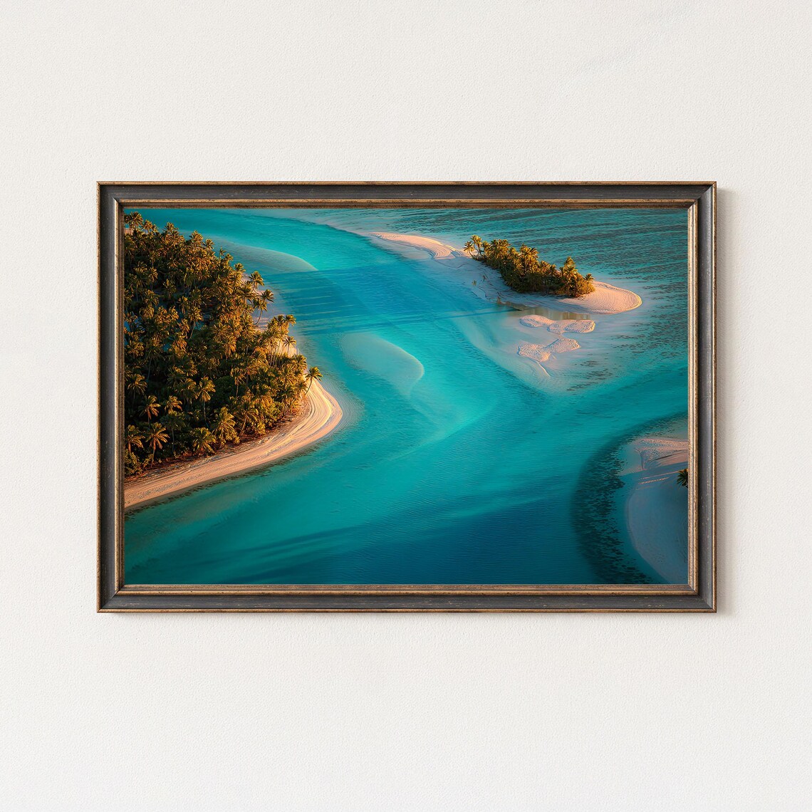 Golden Hour Tropical Lagoon Aerial Turquoise Beach Paradise Poster