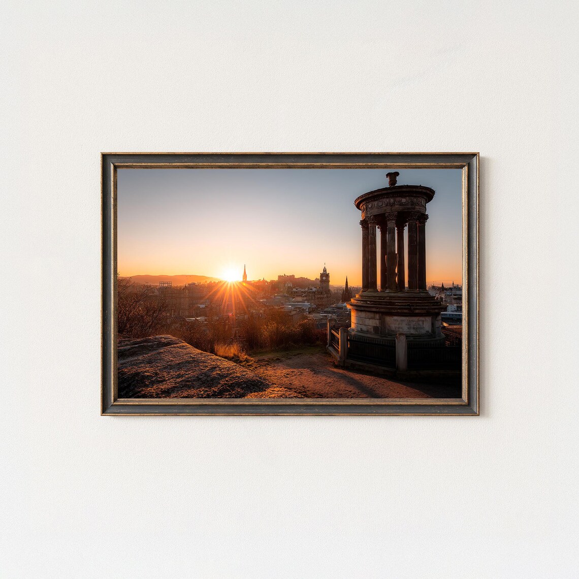 Edinburgh Calton Hill Sunset Dugald Stewart Monument Photo Poster