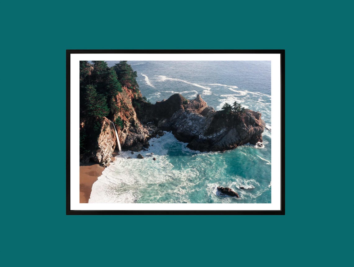 Big Sur McWay Falls Rocky Coastline Ocean Photography Poster