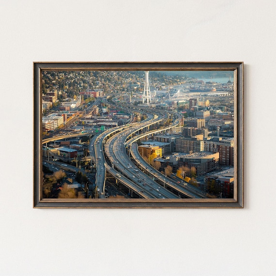 Seattle I5 Overlook Print Space Needle Skyline Wall Art