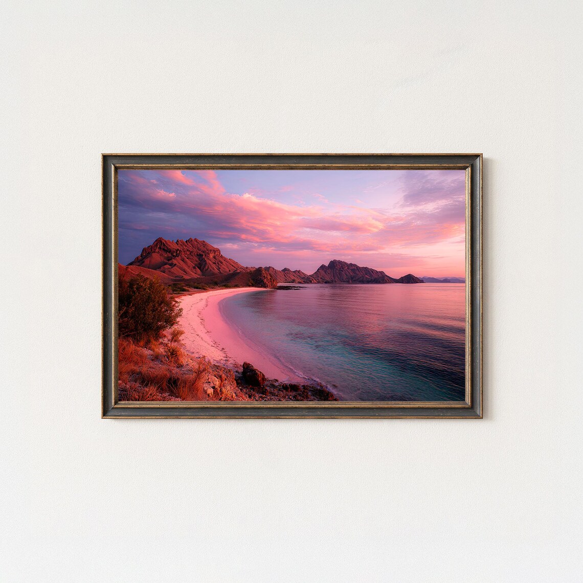 Komodo Pink Beach Sunset Pastel Pink Sand Island Landscape Photo Poster