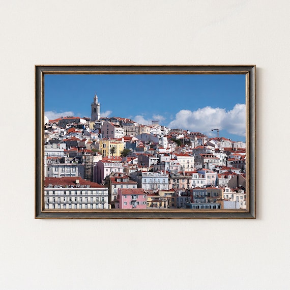 Lisbon Skyline Wall Art Alfama Hills Print Portugal Cityscape Photo Decor
