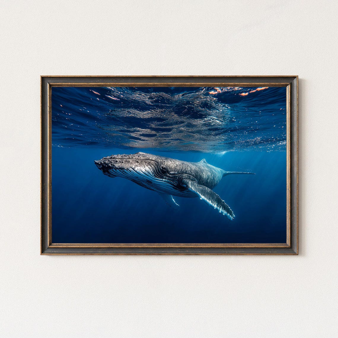 Whale Photography Print Humpback Underwater Blue Ocean Wall Art