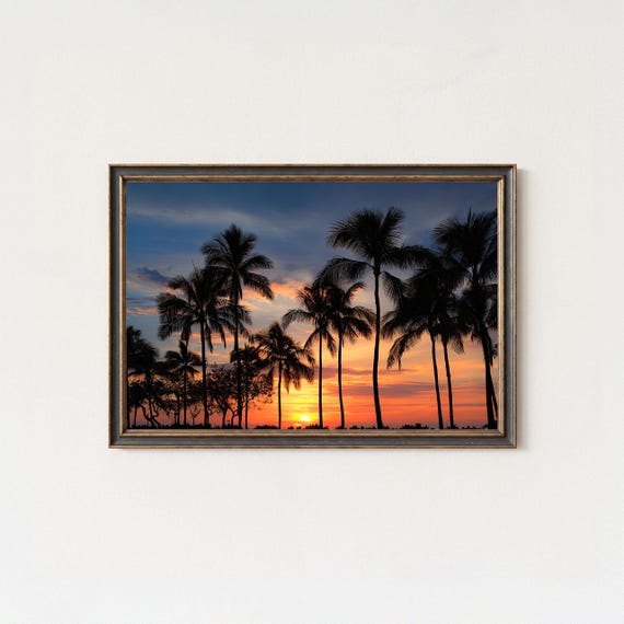 Waikiki Sunset Photography Palm Silhouette Wall Art