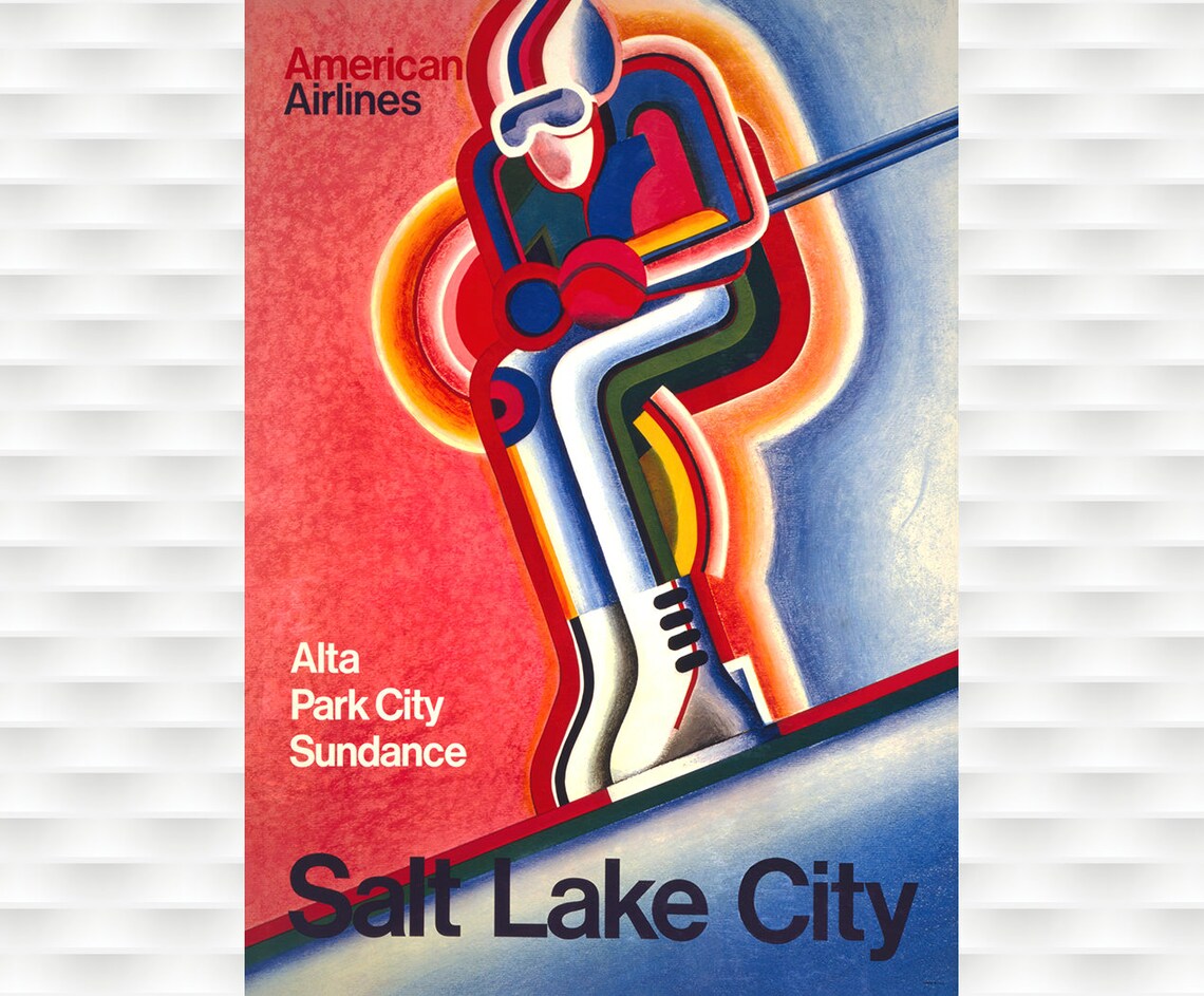 American Airlines Salt Lake City Utah Ski Vintage Airline Poster