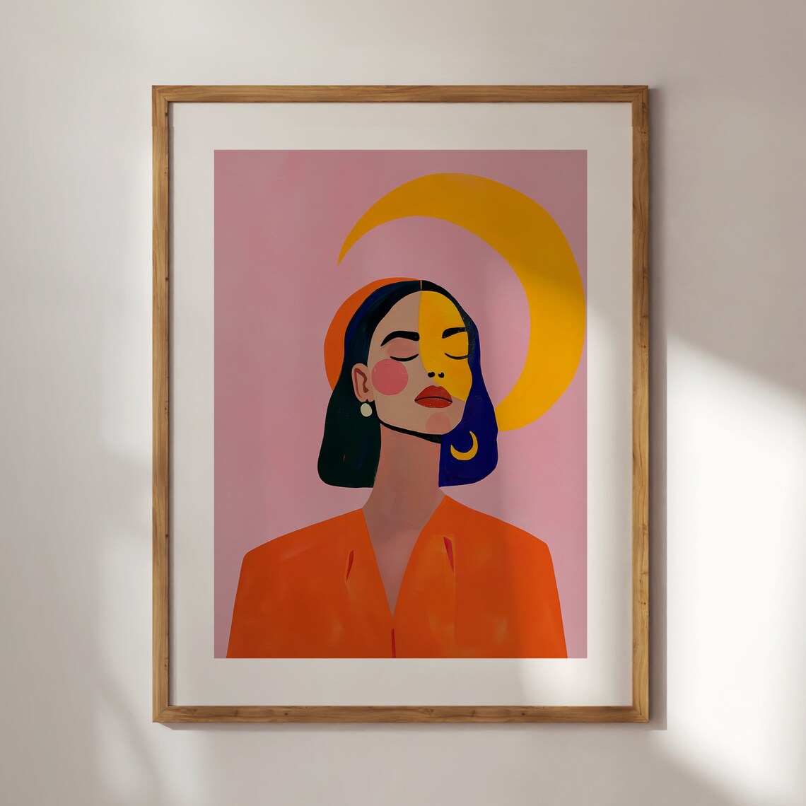 Woman Portrait with Golden Crescent Moon Mid Century Art Poster - Image 3