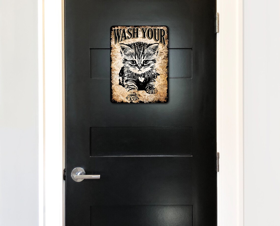Wash Your Pussy Cat Vintage Bathroom Kitty Pun Poster - Image 2