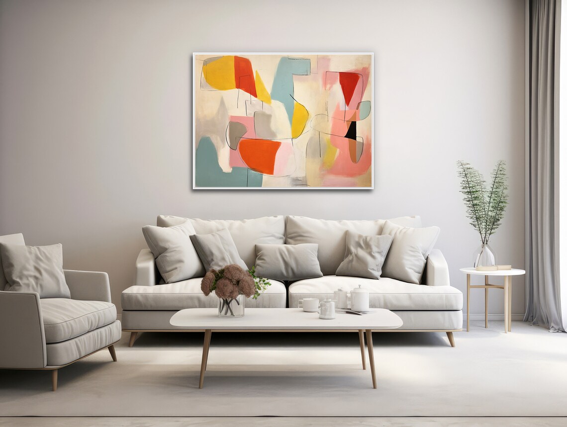 Colorful Abstract Organic Shapes Pastel Pink Orange Yellow Art Poster - Image 3