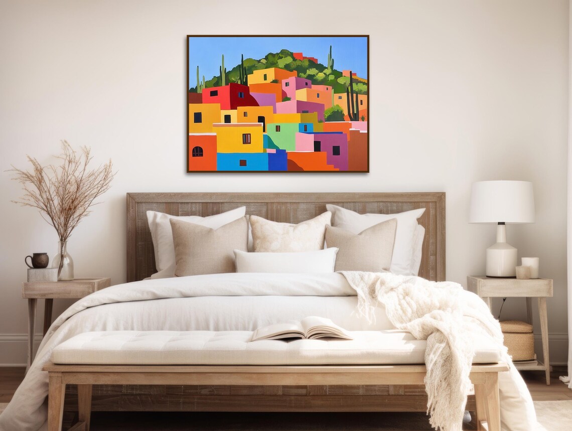 Pueblo De Colores Mexican Village Landscape Art Print - Image 2