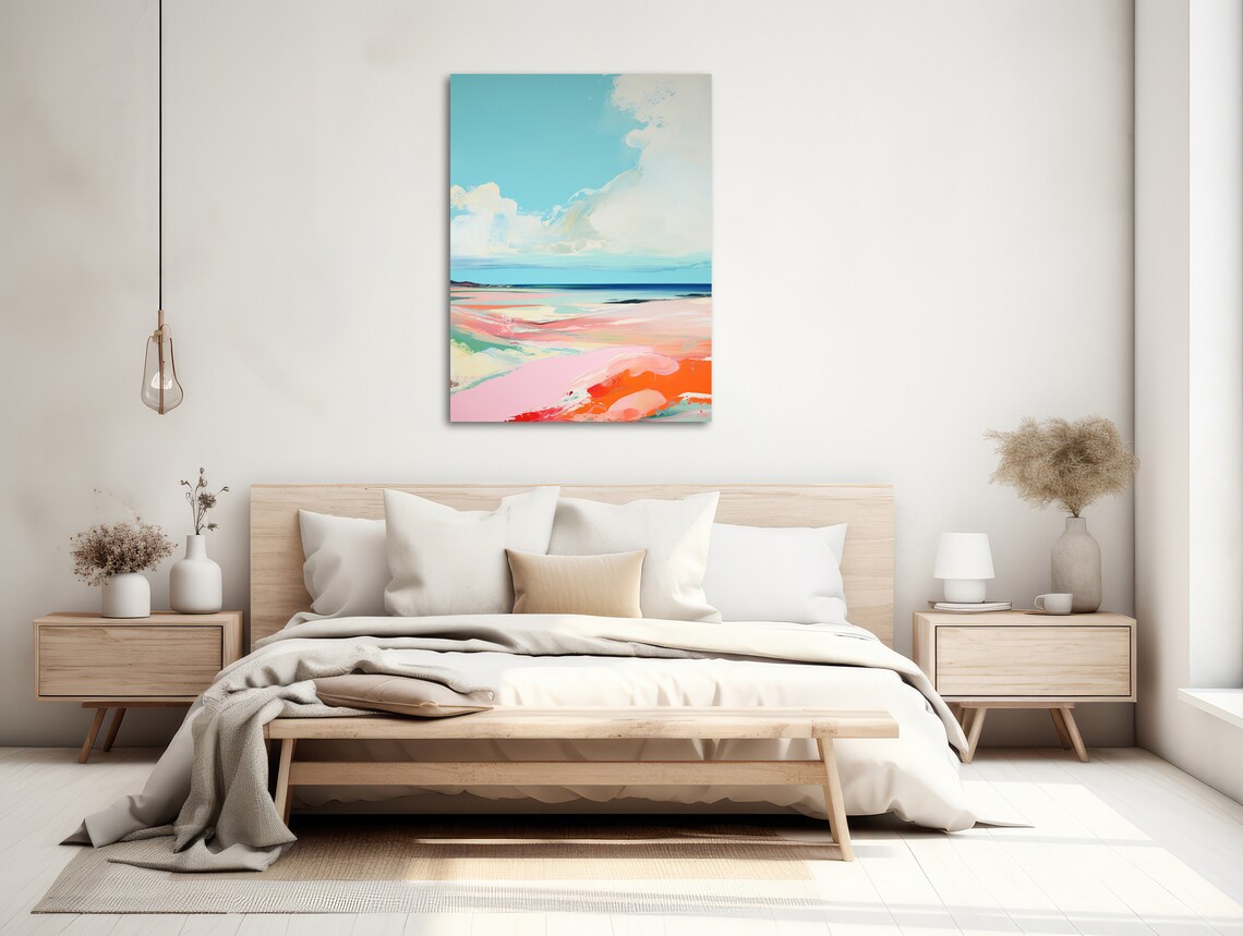 Modern Abstract Seascape Art Print, Light Blue Beachside - Image 2