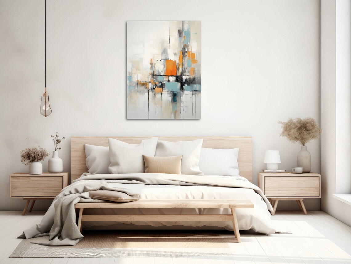 Large Abstract Wall Art Framed Print Modern Abstract Expressionist Painting Gray Black Orange What Now - Image 2