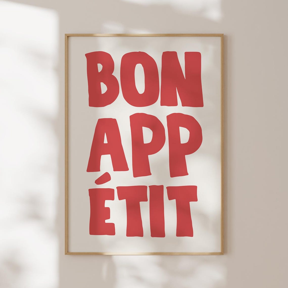 Bon Appetit Red Hand Lettered French Kitchen Dining Room Poster