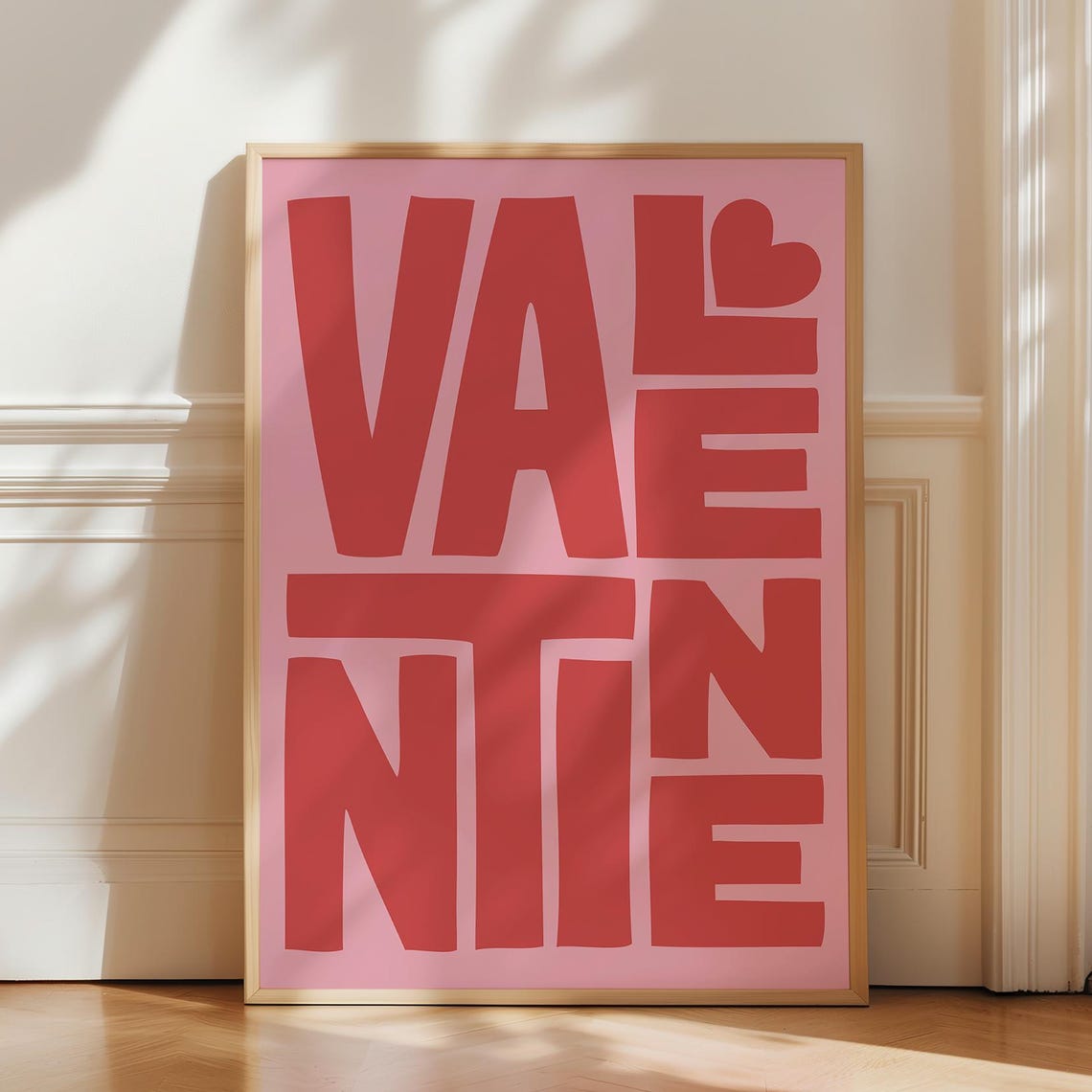 Valentine Bold Red Block Letters On Pink Modern Typography Poster