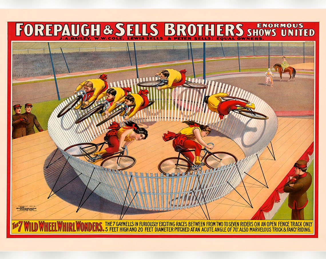 Seven Wild Wheel Whirl Wonders Circus Bicycle Daredevil Act Poster