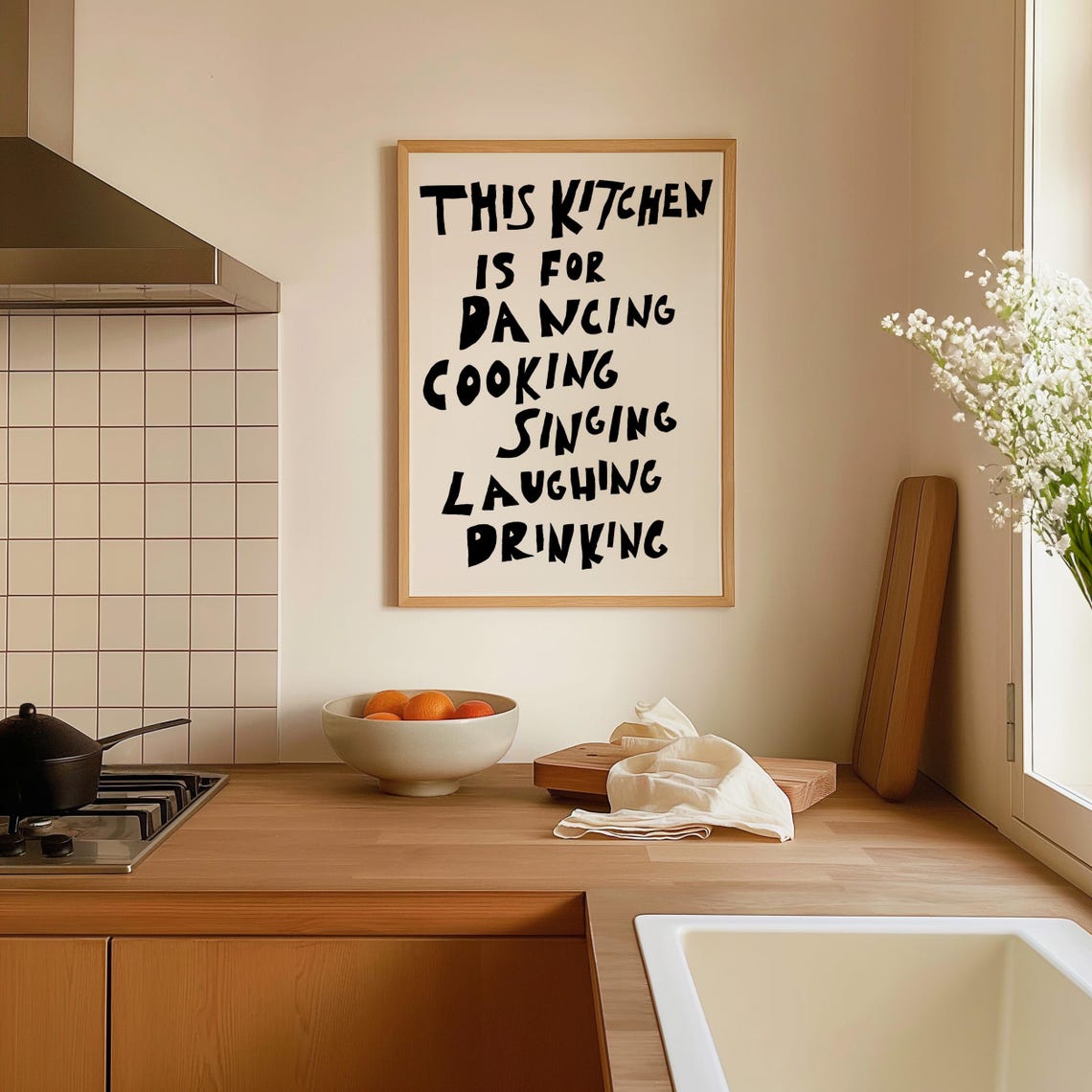 This Kitchen Is For Dancing Print Hand Drawn Print Trendy Kitchen Print Typography Print Quote Poster Mid Century Modern Kitchen Decor - Image 2