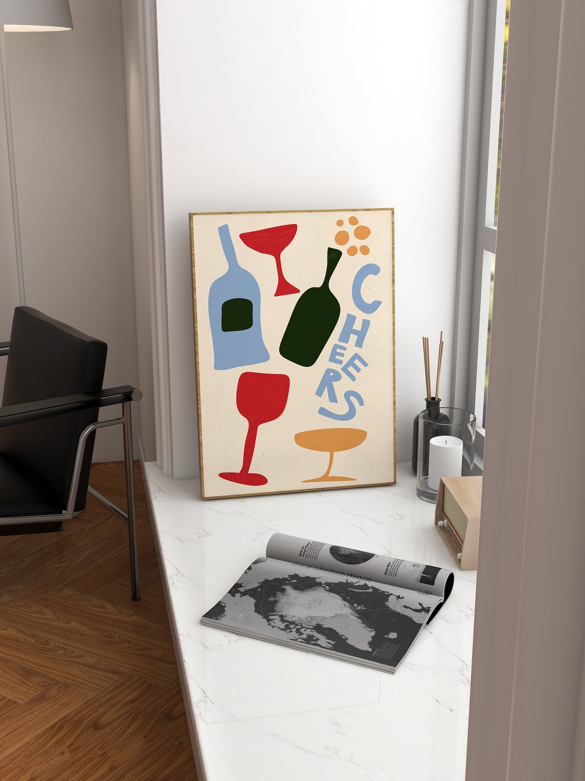 Cheers Abstract Wine Bottles Glasses Colorful Bar Cart Poster - Image 2
