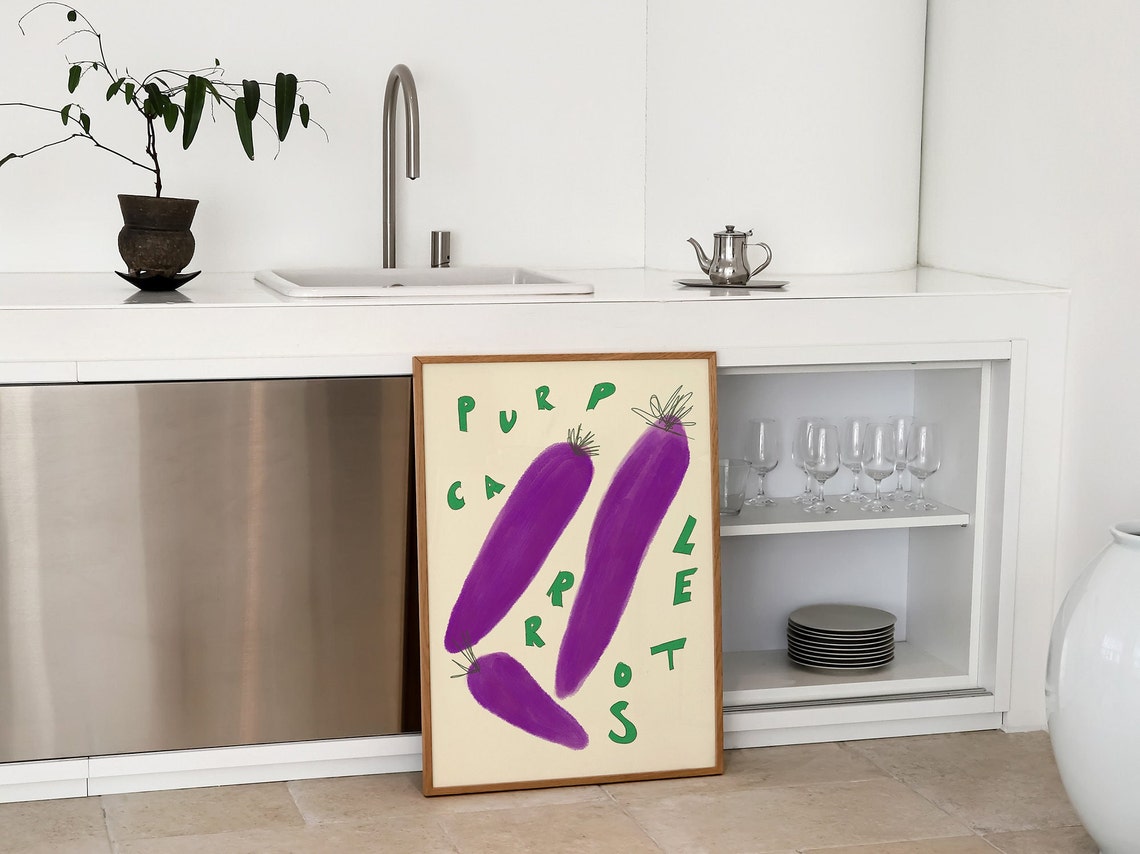 Fun Purple Carrots Retro Food Illustration Kitchen Art Poster - Image 2