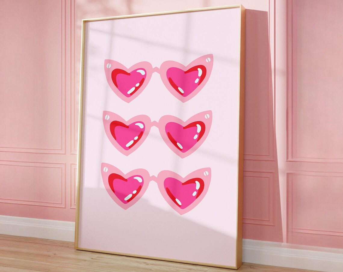 Pink Heart Sunglasses Trio Preppy Dorm Room Girly Decor Poster - Image 3