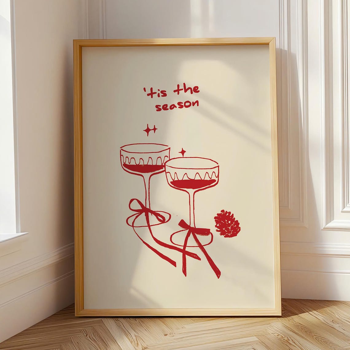 Trendy Bar Cart Print Christmas Cocktail Wall Art Holiday Decor Wine Poster Tis The Season Art Print Seasonal Wall Art Print