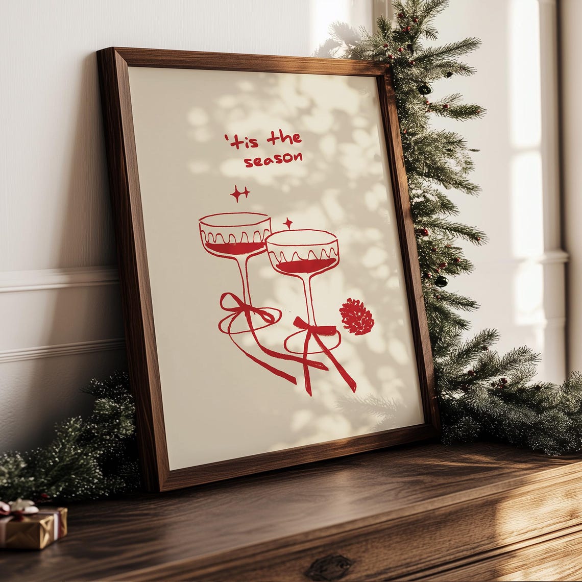 Trendy Bar Cart Print Christmas Cocktail Wall Art Holiday Decor Wine Poster Tis The Season Art Print Seasonal Wall Art Print - Image 5