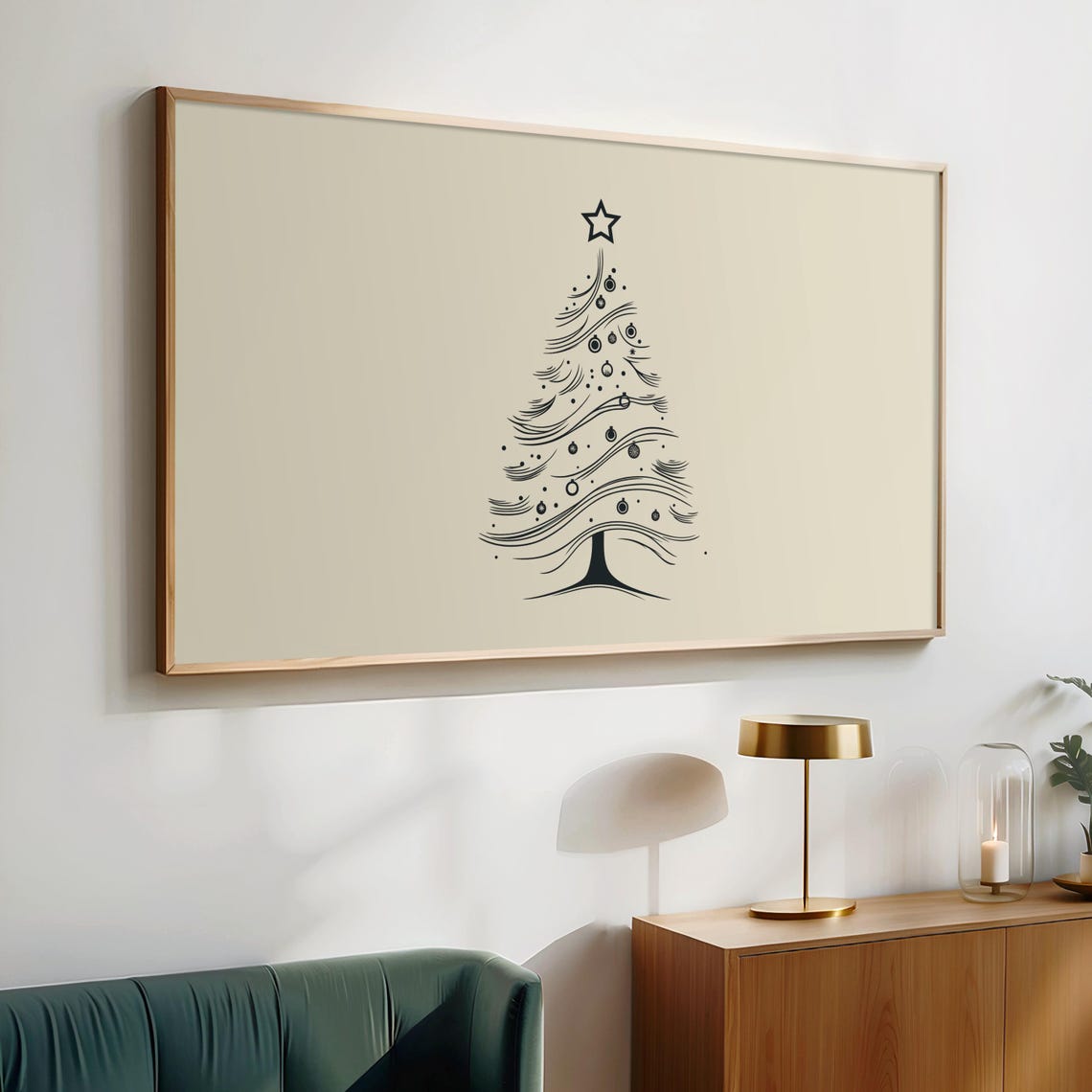 Windswept Christmas Tree Line Drawing Whimsical Holiday Art Poster - Image 2
