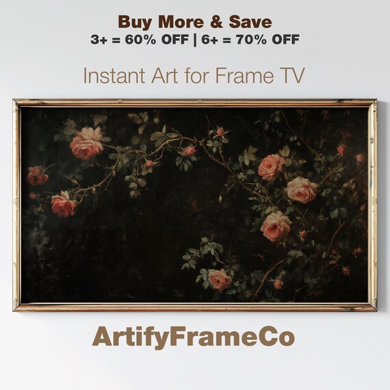 Renaissance Style Spring Flowers Frame Tv Art Moody Wild Roses Antique Painting Frame Tv Art Cottagecore Valentines Day Tv0038