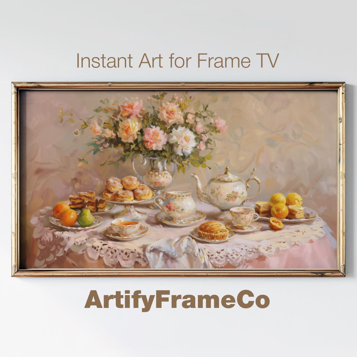 Elegant Afternoon Tea Frame Tv Art Refined Delicate Tea Scene Screensaver For Traditional Or Victorian Decor