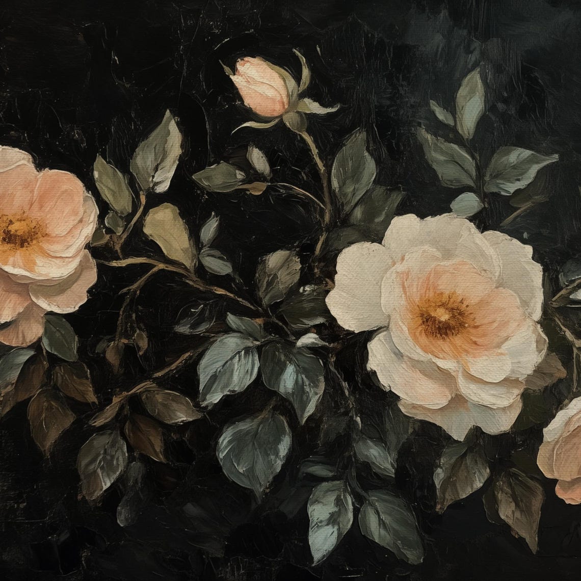 Moody Blush Wild Roses Black Background Vintage Frame TV Art Poster - Image 4