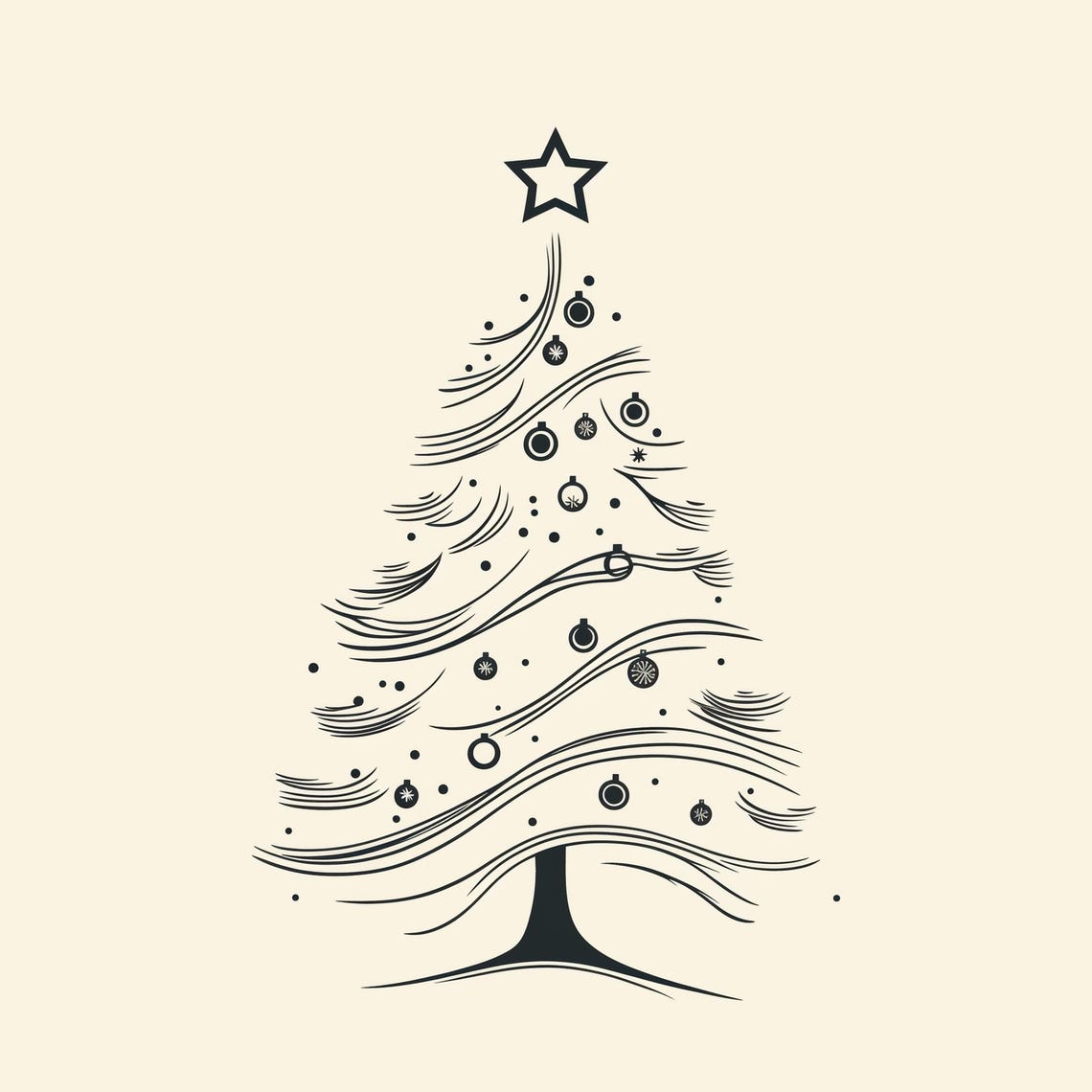 Windswept Christmas Tree Line Drawing Whimsical Holiday Art Poster - Image 4