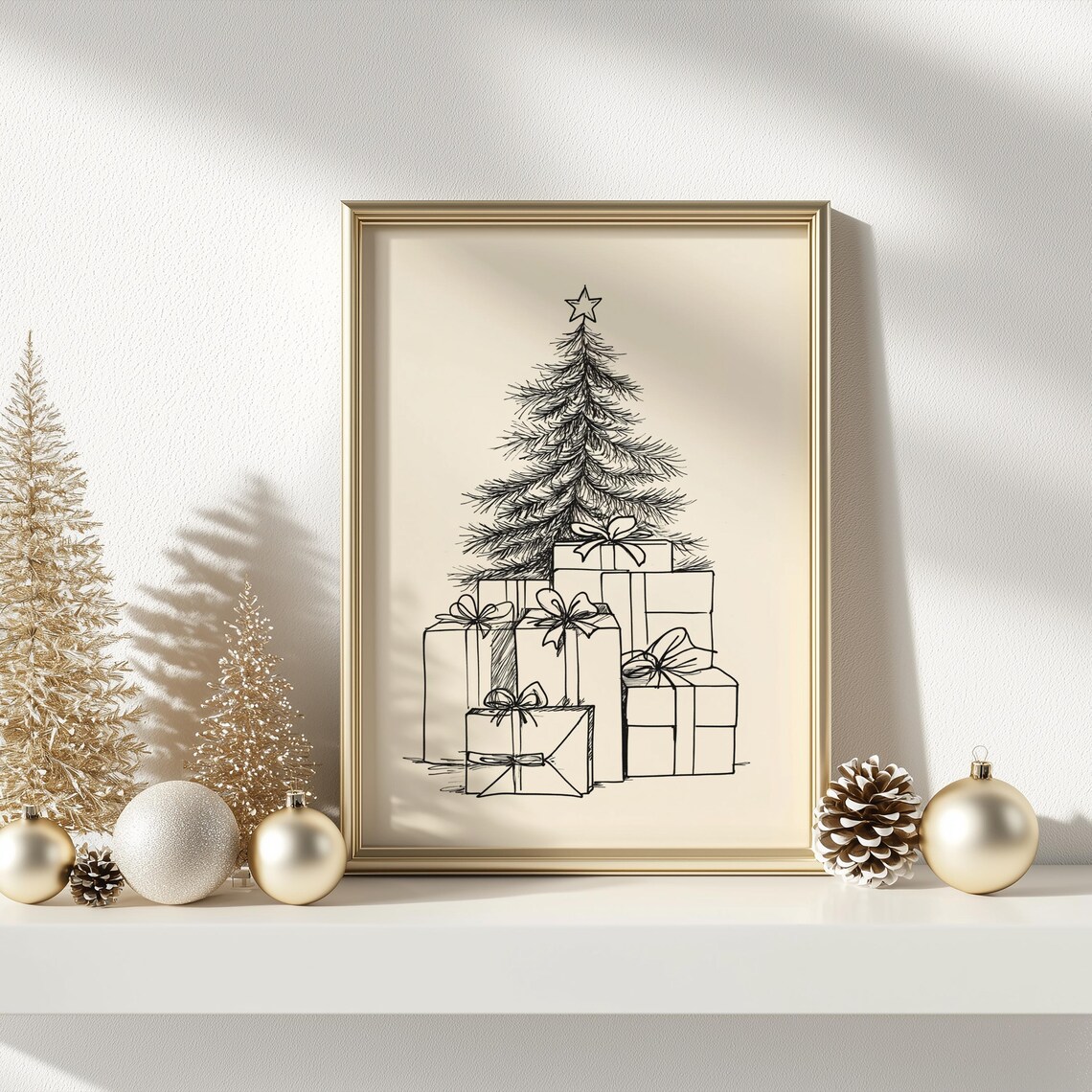 Christmas Tree With Gifts Line Sketch Festive Holiday Poster - Image 3