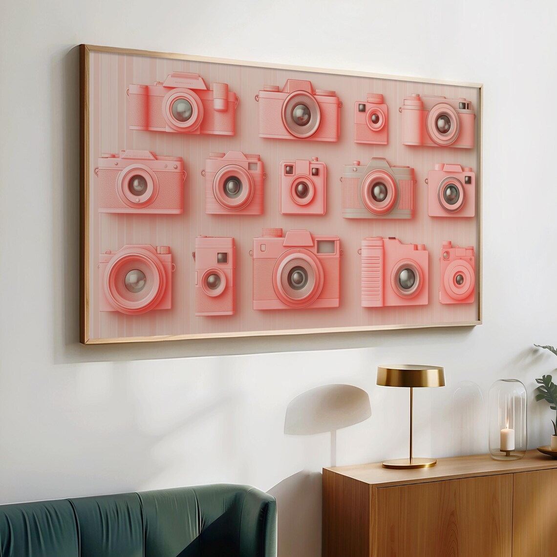 Pink Vintage Cameras Retro Photography Grid Collage Art Poster - Image 2