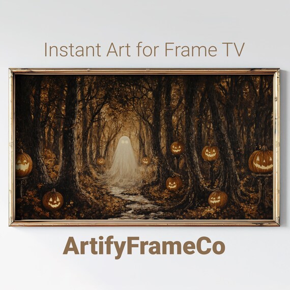 Dark Forest Tunnel Ghost Pathway Glowing Jack O Lanterns Halloween Poster
