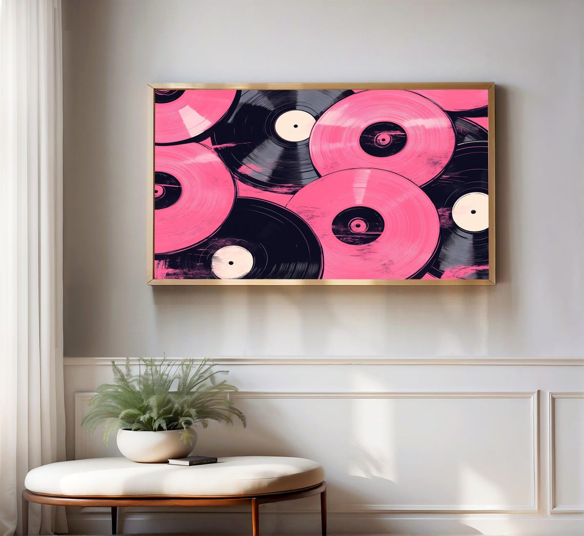 Bold Pink Vinyl Records Black Accent Retro Pop Art Music Poster - Image 3
