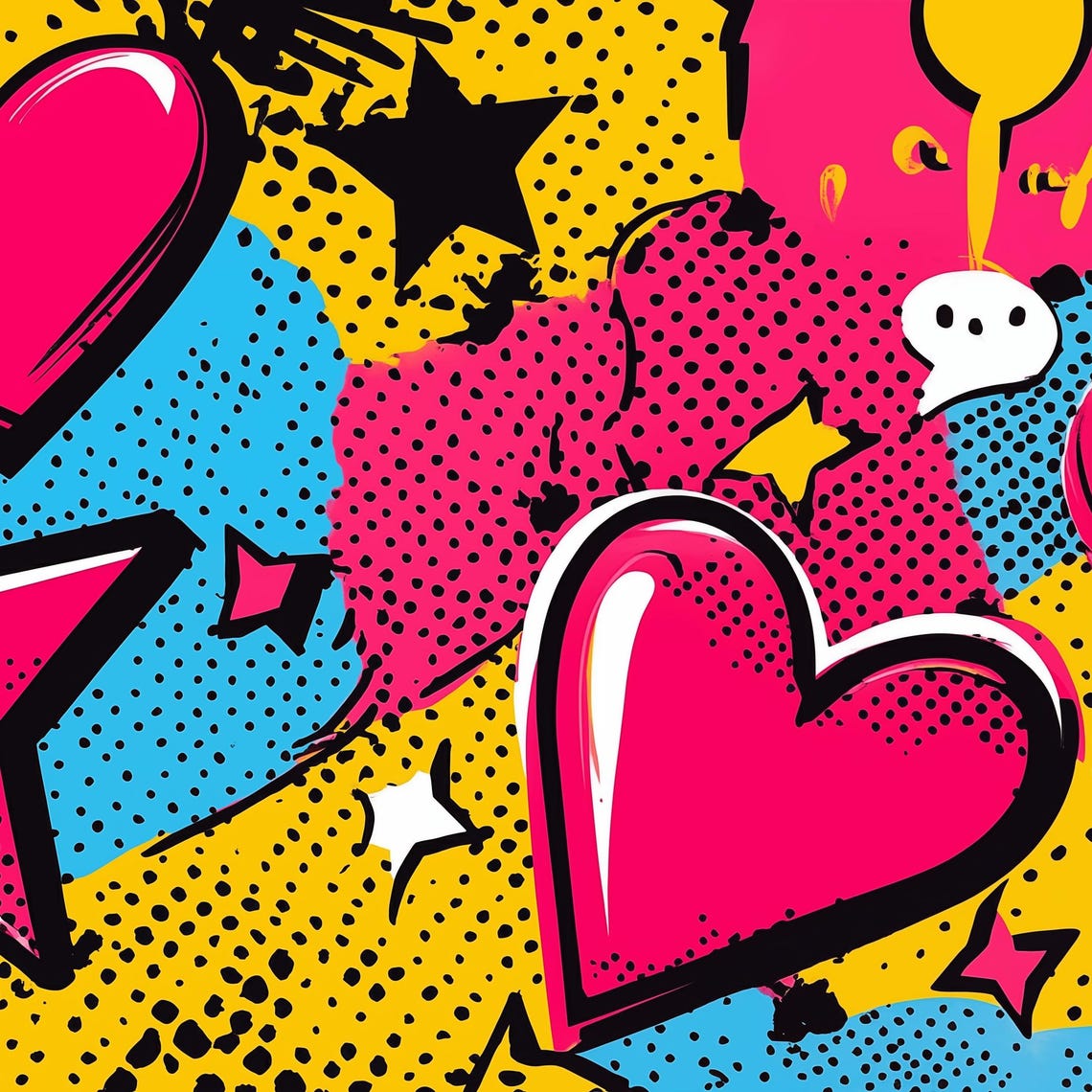 Colorful Pop Art Hearts and Stars Bold Comic Halftone Explosion Poster - Image 4