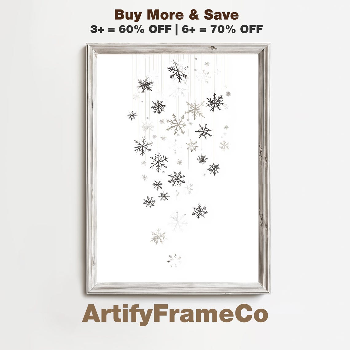 Falling Snowflakes Monochrome Scatter Minimalist Winter Poster